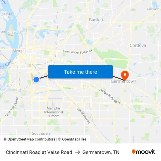 Cincinnati Road at Valse Road to Germantown, TN map