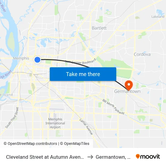 Cleveland Street at Autumn Avenue to Germantown, TN map