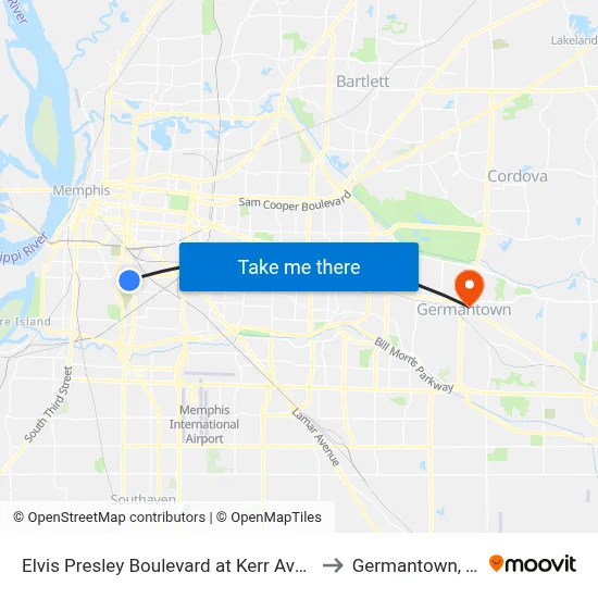 Elvis Presley Boulevard at Kerr Avenue to Germantown, TN map