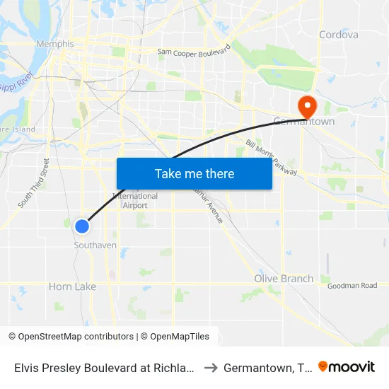 Elvis Presley Boulevard at Richland to Germantown, TN map
