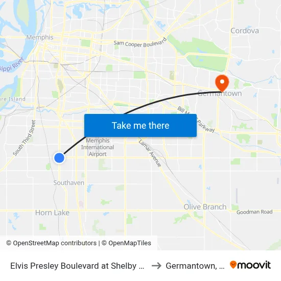 Elvis Presley Boulevard at Shelby Drive to Germantown, TN map