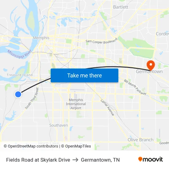 Fields Road at Skylark Drive to Germantown, TN map