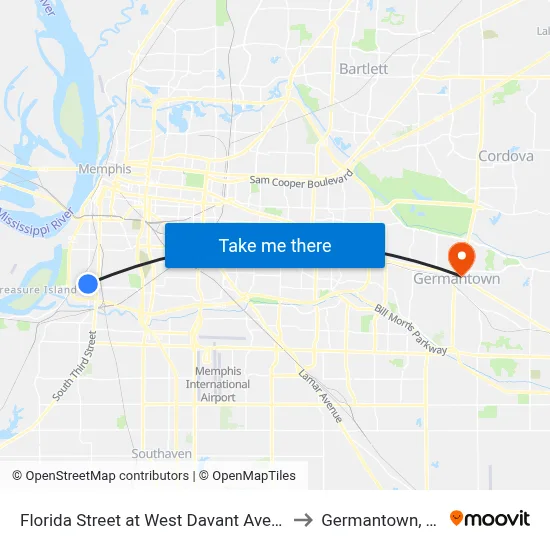 Florida Street at West Davant Avenue to Germantown, TN map