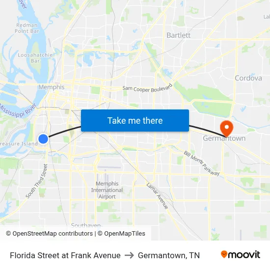 Florida Street at Frank Avenue to Germantown, TN map