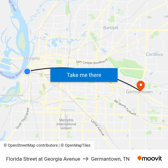 Florida Street at Georgia Avenue to Germantown, TN map