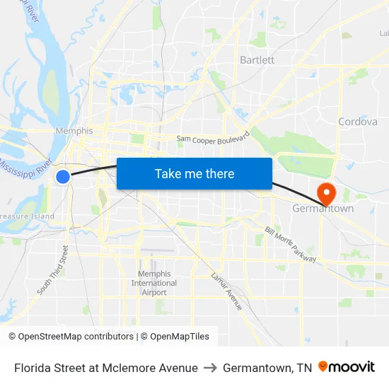 Florida Street at Mclemore Avenue to Germantown, TN map