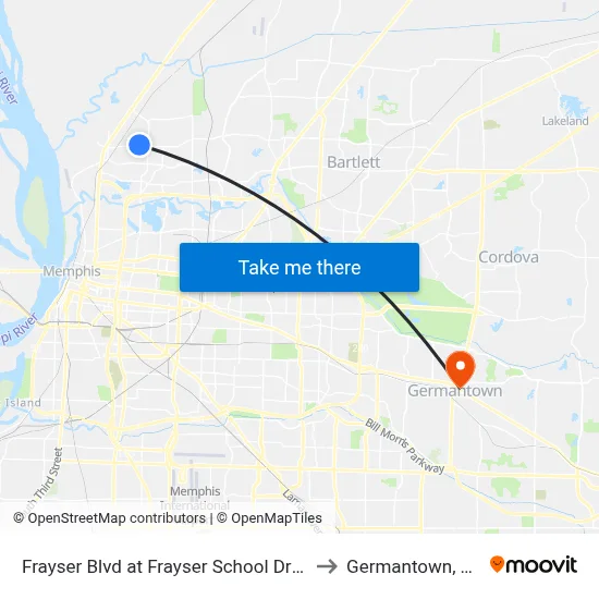 Frayser Blvd at Frayser School Drive to Germantown, TN map