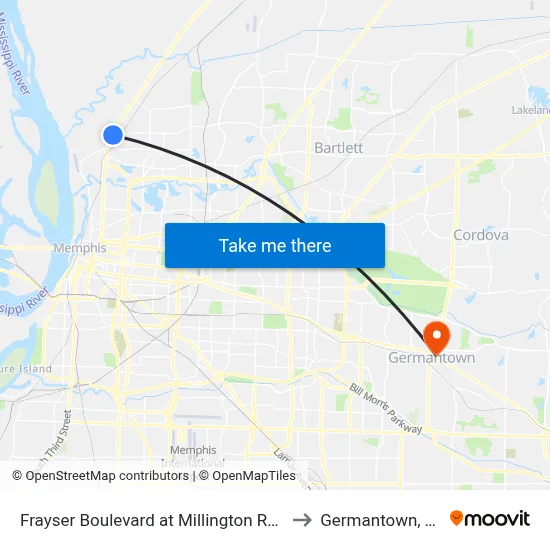 Frayser Boulevard at Millington Road to Germantown, TN map