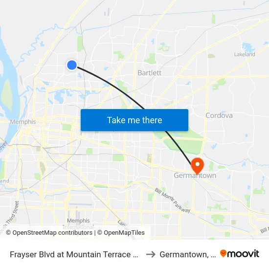 Frayser Blvd at Mountain Terrace Street to Germantown, TN map
