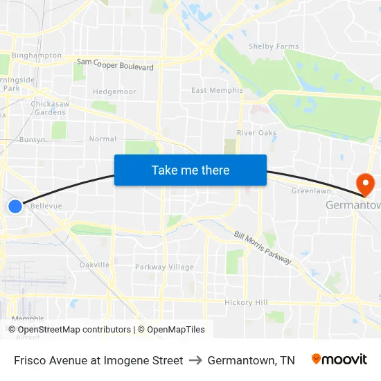 Frisco Avenue at Imogene Street to Germantown, TN map