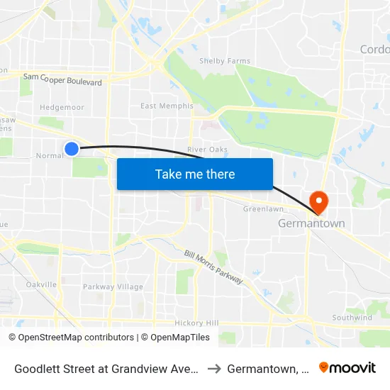 Goodlett Street at Grandview Avenue to Germantown, TN map