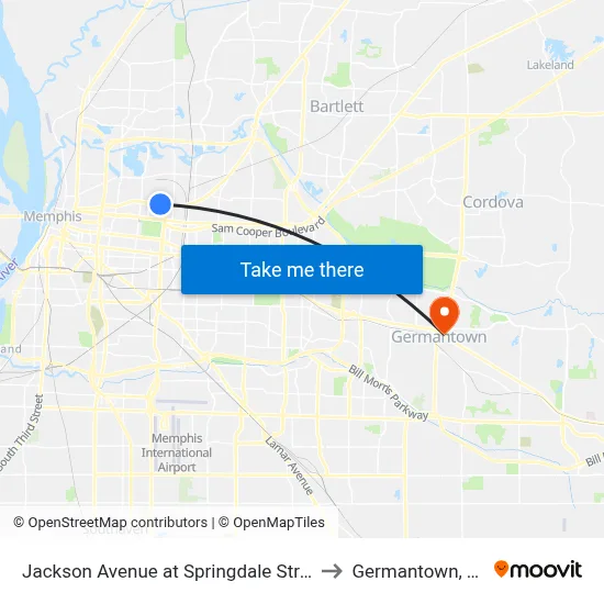 Jackson Avenue at Springdale Street to Germantown, TN map
