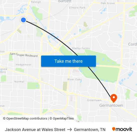Jackson Avenue at Wales Street to Germantown, TN map