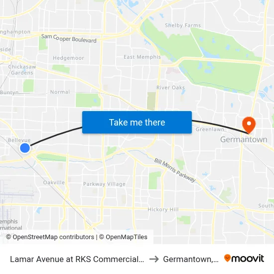Lamar Avenue at RKS Commercial Cove to Germantown, TN map