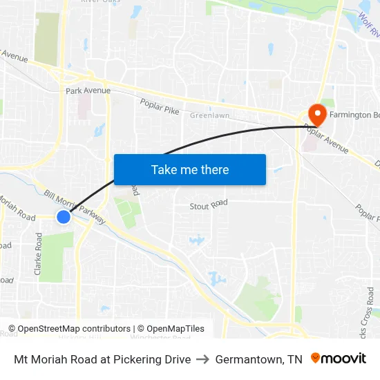 Mt Moriah Road at Pickering Drive to Germantown, TN map