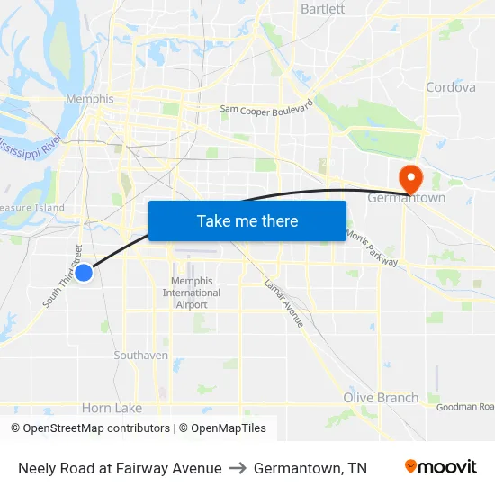 Neely Road at Fairway Avenue to Germantown, TN map