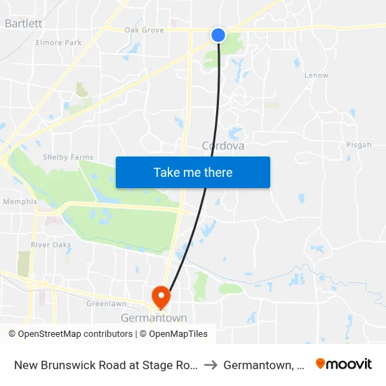 New Brunswick Road at Stage Road to Germantown, TN map