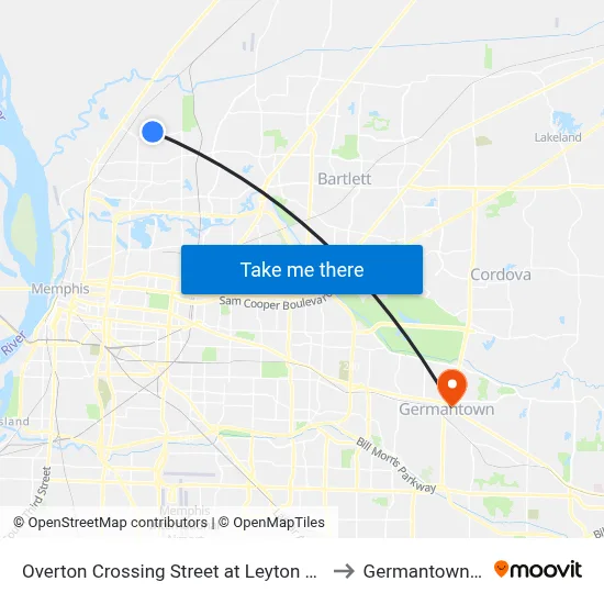 Overton Crossing Street at Leyton Avenue to Germantown, TN map