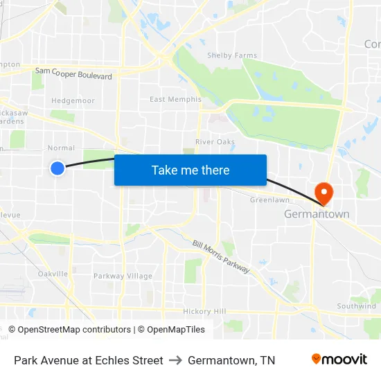 Park Avenue at Echles Street to Germantown, TN map