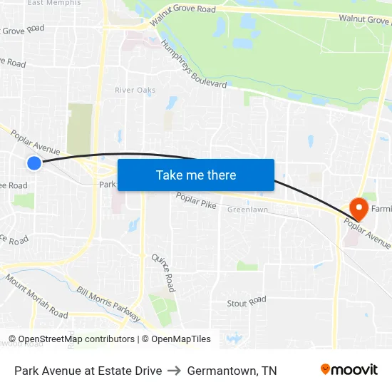 Park Avenue at Estate Drive to Germantown, TN map