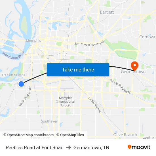 Peebles Road at Ford Road to Germantown, TN map