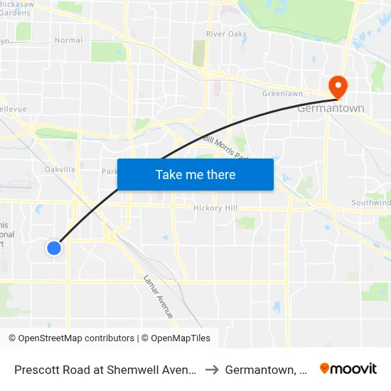 Prescott Road at Shemwell Avenue to Germantown, TN map