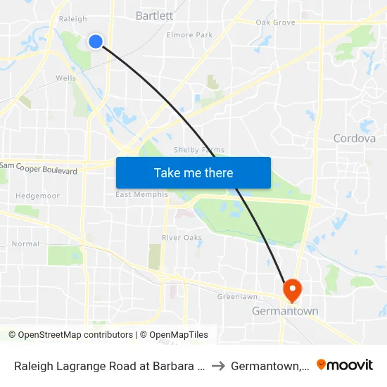 Raleigh Lagrange Road at Barbara Circle to Germantown, TN map