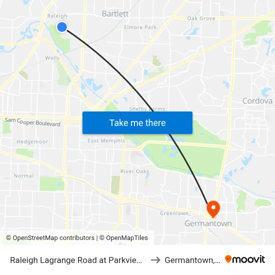 Raleigh Lagrange Road at Parkview Drive to Germantown, TN map