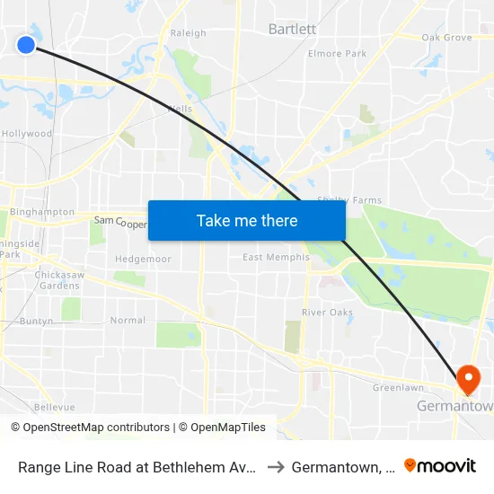 Range Line Road at Bethlehem Avenue to Germantown, TN map