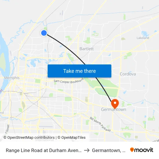 Range Line Road at Durham Avenue to Germantown, TN map