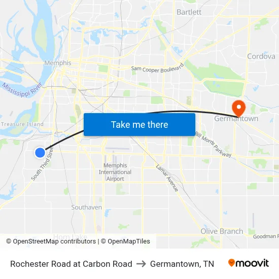 Rochester Road at Carbon Road to Germantown, TN map