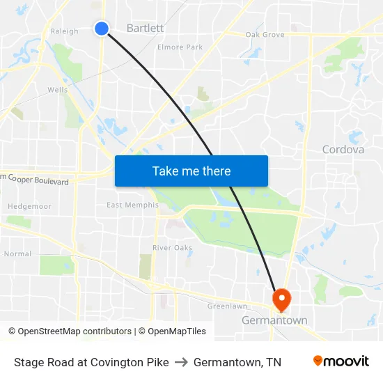 Stage Road at Covington Pike to Germantown, TN map