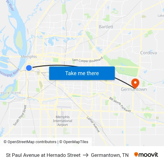 St Paul Avenue at Hernado Street to Germantown, TN map