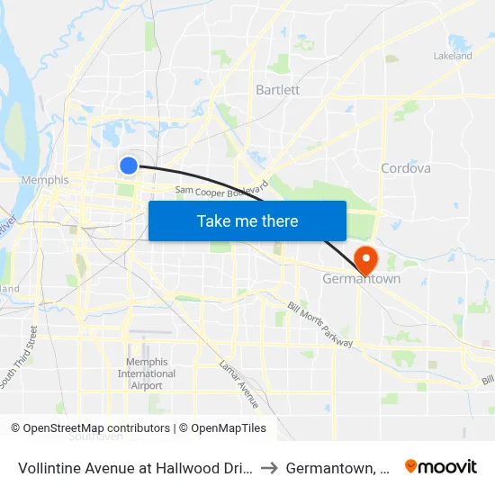Vollintine Avenue at Hallwood Drive to Germantown, TN map