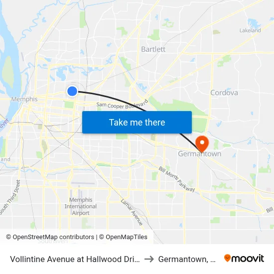 Vollintine Avenue at Hallwood Drive to Germantown, TN map