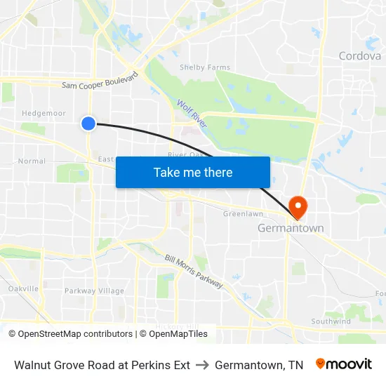 Walnut Grove Road at Perkins Ext to Germantown, TN map