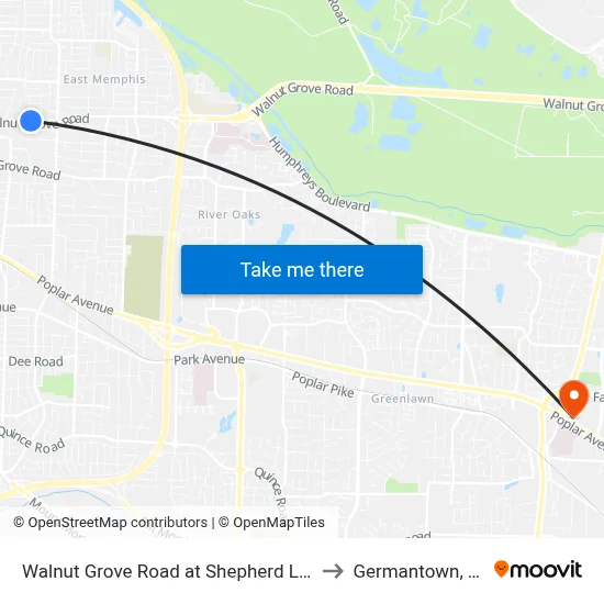 Walnut Grove Road at Shepherd Lane to Germantown, TN map
