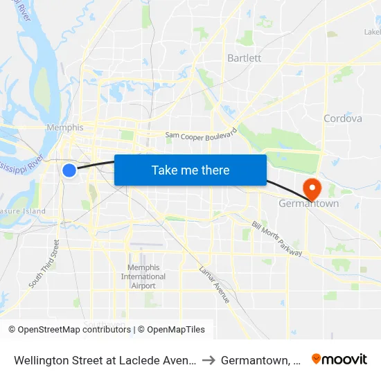 Wellington Street at Laclede Avenue to Germantown, TN map