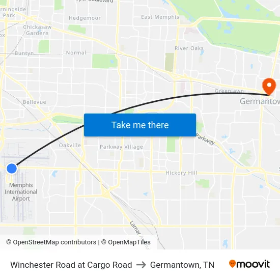 Winchester Road at Cargo Road to Germantown, TN map