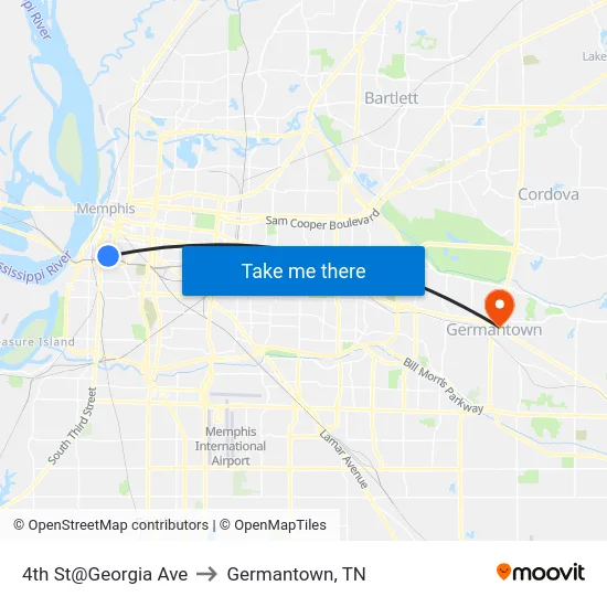 4th St@Georgia Ave to Germantown, TN map