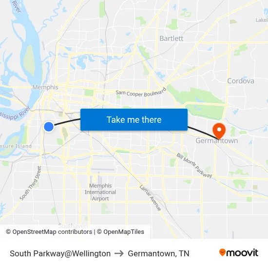 South Parkway@Wellington to Germantown, TN map
