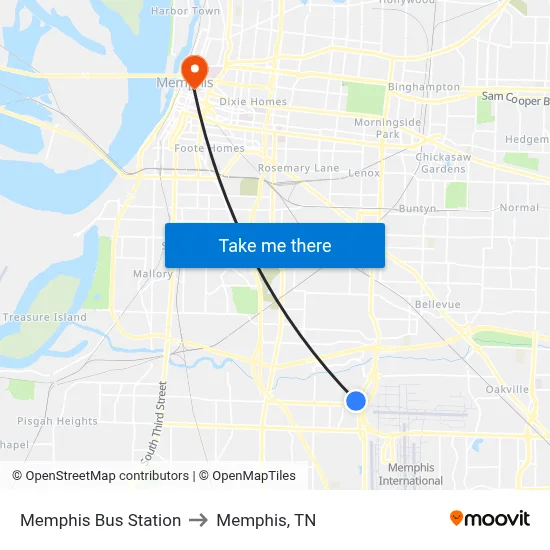 Memphis Bus Station to Memphis, TN map