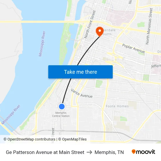Ge Patterson Avenue at Main Street to Memphis, TN map