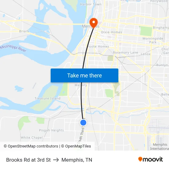 Brooks Rd at 3rd St to Memphis, TN map