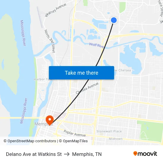 Delano Ave at Watkins St to Memphis, TN map