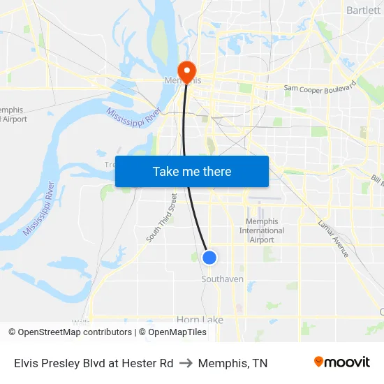 Elvis Presley Blvd at Hester Rd to Memphis, TN map
