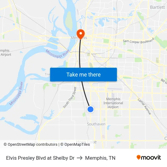 Elvis Presley Blvd at Shelby Dr to Memphis, TN map