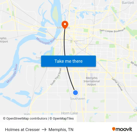 Holmes at Cresser to Memphis, TN map