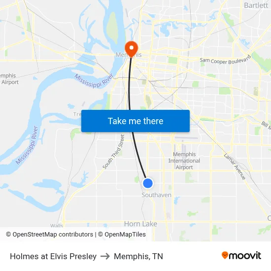 Holmes at Elvis Presley to Memphis, TN map