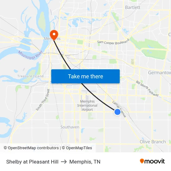 Shelby at Pleasant Hill to Memphis, TN map